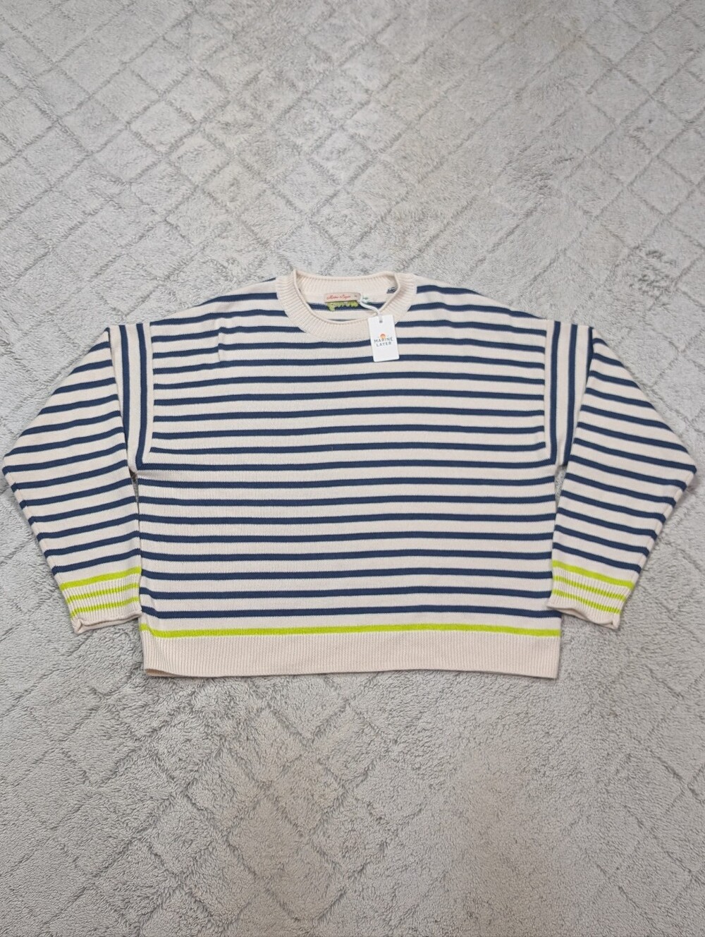 Marine Layer Sweater Womens XL White Blue Stripe Suki Rollneck Nautical Coast